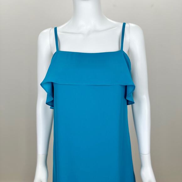 Alice+Olivia Etta Slip Mini Dress Blue Laguna Ruffle Square Neck Party Medium - Picture 4 of 11